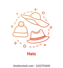 Headwear concept icon. Caps and hats. Accessories store idea thin line illustration. Vector isolated outline drawing