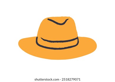 Headwear, country and touristic headwear accessory, summer hat with brims, head wearing, wicker straw hat, beach cap for sun protection, on white background flat vector illustration.