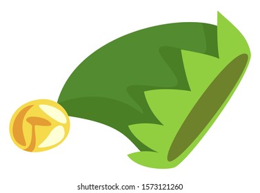 Headwear of elf on christmas holidays. Isolated icon of dwarfs hat with bell to make sounds. Costume part of santa claus helper. Decoration of element of clothing. Vector in flat style illustration