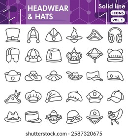 Headwear symbols collection or sketches. hats theme icons in line style signs for web and app. Vector graphics isolated on white background