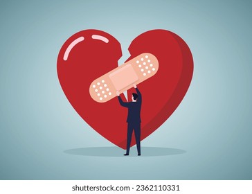 Heal or cured broken heart, Healthy mentality, self care and acceptance concept. Vector illustration.