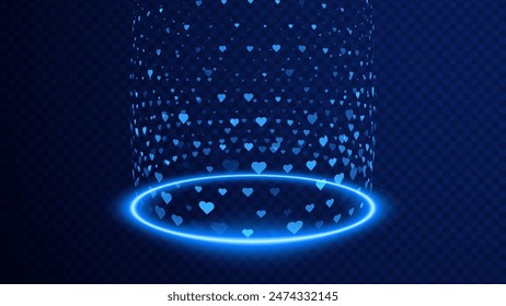 Heal Up and Healing Aura Ring Game Effect. Heart Signs Lighting and Bright VFX Aura. Glowing Neon Energy. Teleport Circle Effect. Vector Illustration.