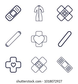 Heal icons. set of 9 editable outline heal icons such as bandage