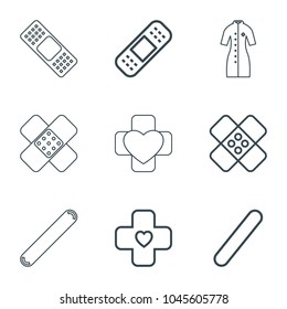 Heal icons. set of 9 editable outline heal icons such as bandage