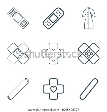 Heal icons. set of 9 editable outline heal icons such as bandage