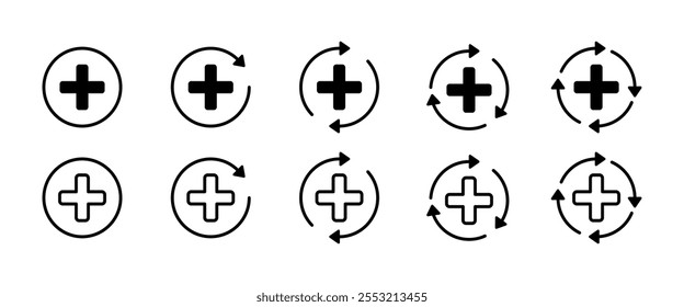 Heal set icons. Linear and silhouette style. Vector icons.