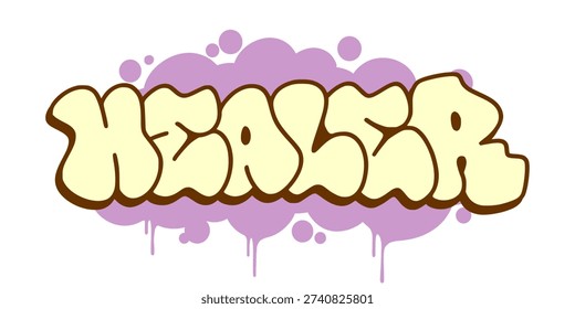 Healer Urban Graffiti Typography. Soft Purple Bubble Lettering for Wellness and Holistic Health Branding.