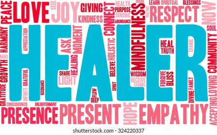 Healer word cloud on a white background. 
