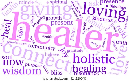 Healer word cloud on a white background. 