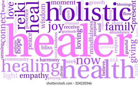 Healer word cloud on a white background. 