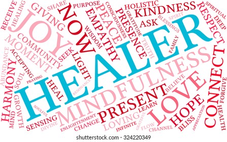 Healer word cloud on a white background. 