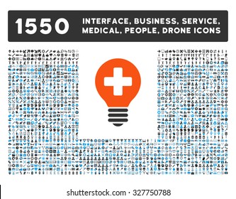 Healh Care Bulb and other web interface, business tools, people poses, medical service vector icons. Style is flat symbols, bicolored, rounded angles, white background.