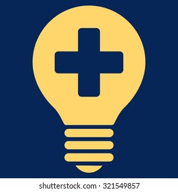 Healh Care Bulb vector icon. Style is flat symbol, yellow color, rounded angles, blue background.