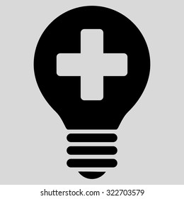 Healh Care Bulb vector icon. Style is flat symbol, black color, rounded angles, light gray background.