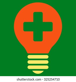 Healh Care Bulb vector icon. Style is bicolor flat symbol, orange and yellow colors, rounded angles, green background.