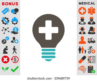 Healh Care Bulb vector icon with bonus. Style is bicolor flat symbol, grey and cyan colors, rounded angles, white background.