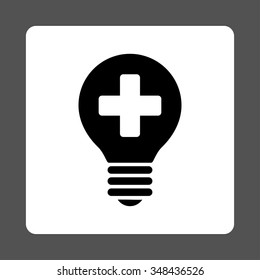 Healh Care Bulb vector icon. Style is flat rounded square button, black and white colors, gray background.