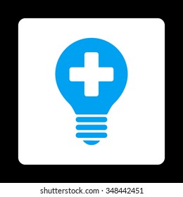 Healh Care Bulb vector icon. Style is flat rounded square button, blue and white colors, black background.