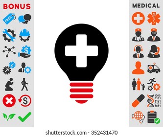 Healh Care Bulb vector icon. Style is bicolor flat symbol, intensive red and black colors, rounded angles, white background.