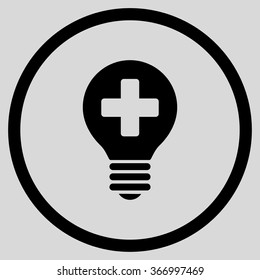 Healh Care Bulb vector icon. Style is flat circled symbol, black color, rounded angles, light gray background.