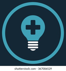 Healh Care Bulb vector icon. Style is bicolor flat circled symbol, blue and white colors, rounded angles, dark blue background.