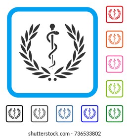 Healh Care Emblem icon. Flat grey iconic symbol in a light blue rounded square. Black, gray, green, blue, red, orange color variants of Healh Care Emblem vector.