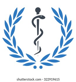 Healh Care Emblem vector icon. Style is bicolor flat symbol, smooth blue colors, rounded angles, white background.