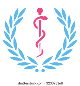 Healh Care Emblem vector icon. Style is bicolor flat symbol, pink and blue colors, rounded angles, white background.