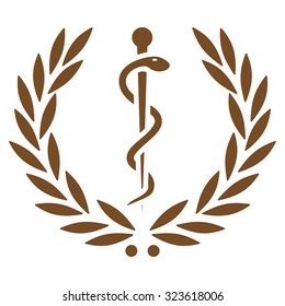 Healh Care Emblem vector icon. Style is flat symbol, brown color, rounded angles, white background.