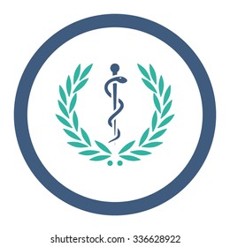 Healh Care Emblem vector icon. Style is bicolor flat rounded symbol, cobalt and cyan colors, rounded angles, white background.