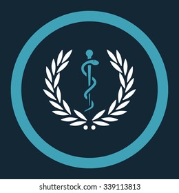 Healh Care Emblem vector icon. Style is bicolor flat rounded symbol, blue and white colors, rounded angles, dark blue background.