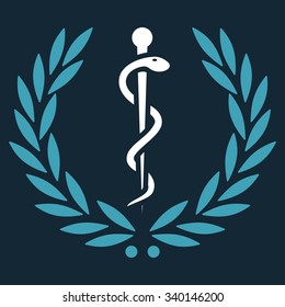Healh Care Emblem vector icon. Style is bicolor flat symbol, blue and white colors, rounded angles, dark blue background.