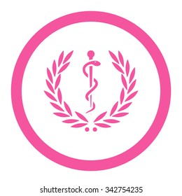 Healh Care Emblem vector icon. Style is flat rounded symbol, pink color, rounded angles, white background.