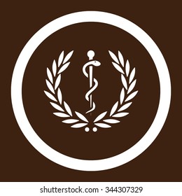 Healh Care Emblem vector icon. Style is flat rounded symbol, white color, rounded angles, brown background.