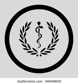 Healh Care Emblem vector icon. Style is flat rounded symbol, black color, rounded angles, light gray background.