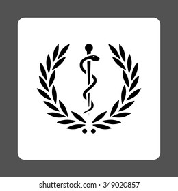 Healh Care Emblem vector icon. Style is flat rounded square button, black and white colors, gray background.