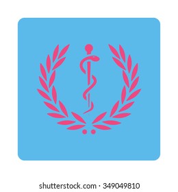 Healh Care Emblem vector icon. Style is flat rounded square button, pink and blue colors, white background.