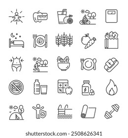 Healhty lifestyle line icons collection. For website marketing design, logo, app, template, ui, etc. Vector illustration.