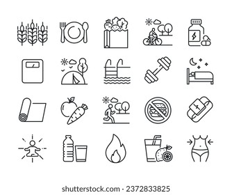 Healhty lifestyle line icons. For website marketing design, logo, app, template, ui, etc. Vector illustration.
