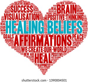 Healing Beliefs word cloud on a white background. 