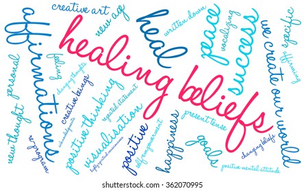 Healing Beliefs word cloud on a white background. 