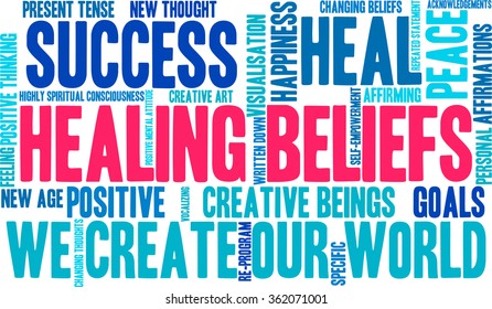 Healing Beliefs word cloud on a white background. 