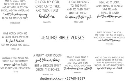 Healing Bible Verses Bundle, Christian biblical quotes set, encouraging verses vector illustration