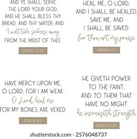 Healing Bible Verses Bundle, Christian biblical quotes set, encouraging verses background vector illustration