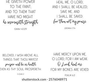 Healing Bible Verses Bundle, Christian biblical quotes set, encouraging verses background, vector illustration