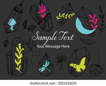 Healing Crystals with Nature Vector Card Background