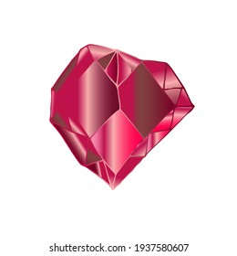 Healing crystals of red rubies in the shape of a heart isolated on a white background. Vector illustration in cartoon style. Mystical crystals for design and decoration.