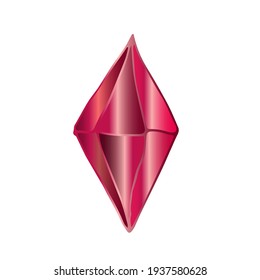 Healing crystals of red rubies in the shape of a diamond isolated on a white background. Vector illustration in cartoon style. Mystical crystals for design and decoration.
