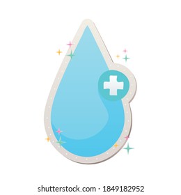 healing drop with a cross covid19 pandemic stickersvector illustration design