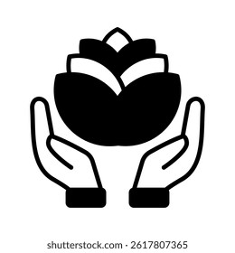 Healing Hand glyph, mini illustration icon, related to relaxation, spa, wellness and more. Vector EPS 10 for modern concept, print, UI, UX kit, web and app development
